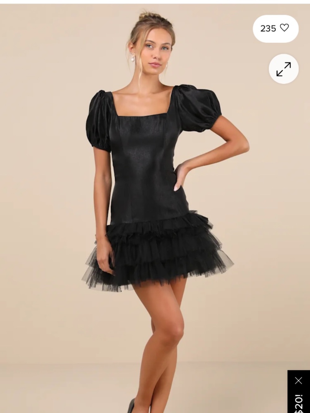 80’s Notably Fabulous Black Taffeta Tiered Puff Sleeve Mini Dress